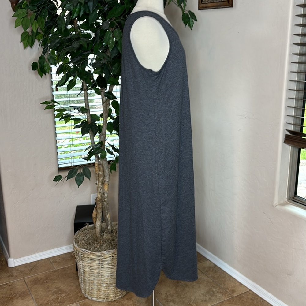 LOGO Lounge by Lori Goldstein French Terry Sleeveless Maxi Dress ~ Charcoal Grey - Picture 2 of 7